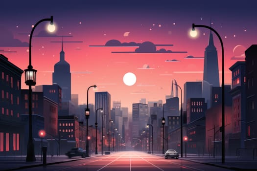 An evocative representation of urban life during winter, focusing on the enchanting vistas of city streets, buildings blanketed in snow, and the warm radiance of streetlights.