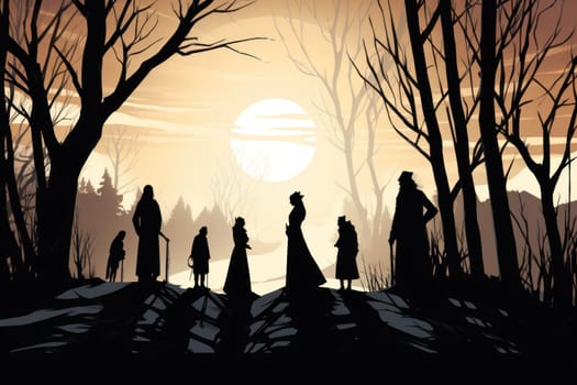 A striking visual display of the winter season, utilizing the extended shadows and sharp differences in lighting to craft captivating silhouettes against the snowy backdrop.