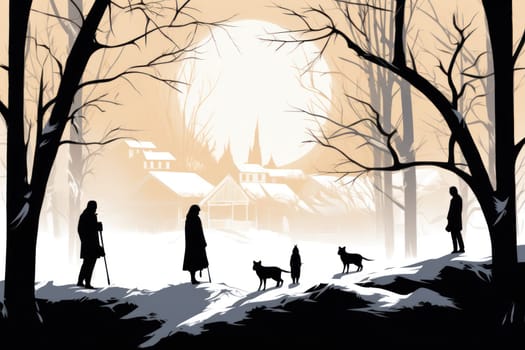 A striking visual display of the winter season, utilizing the extended shadows and sharp differences in lighting to craft captivating silhouettes against the snowy backdrop.