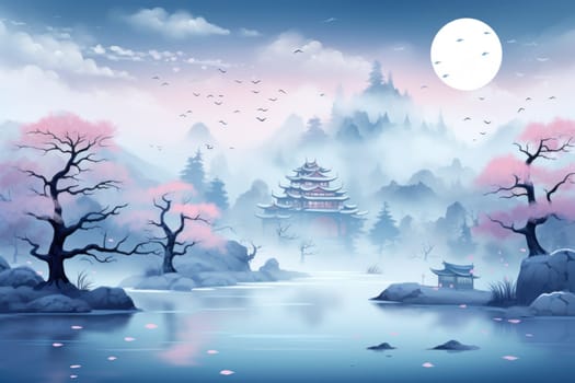 A captivating visual representation of the winter ambiance, focusing on the enigmatic allure of fog and mist enveloping the landscape, especially near bodies of water.