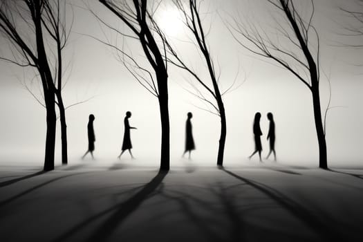 A striking visual display of the winter season, utilizing the extended shadows and sharp differences in lighting to craft captivating silhouettes against the snowy backdrop.