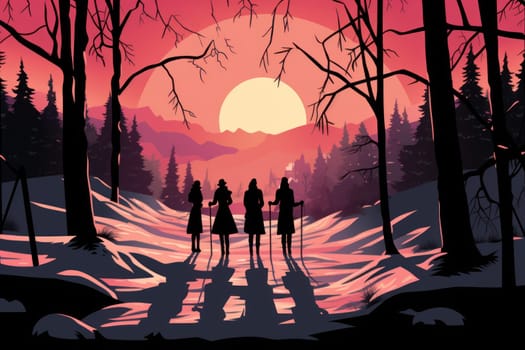 A striking visual display of the winter season, utilizing the extended shadows and sharp differences in lighting to craft captivating silhouettes against the snowy backdrop.