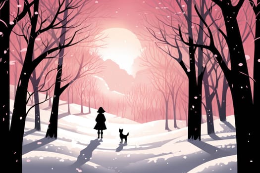 A striking visual display of the winter season, utilizing the extended shadows and sharp differences in lighting to craft captivating silhouettes against the snowy backdrop.