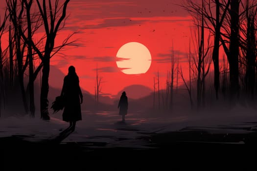 A striking visual display of the winter season, utilizing the extended shadows and sharp differences in lighting to craft captivating silhouettes against the snowy backdrop.