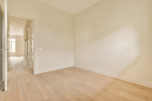 an empty room with wood flooring and white walls in the room is very clean, but there is no light