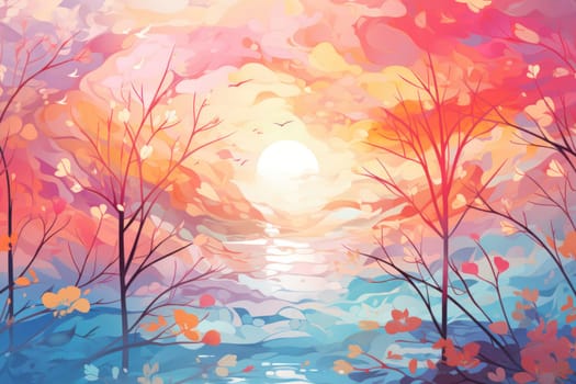 An exquisite visual representation of the winter skies, highlighting the unique color schemes and breathtaking beauty brought by the low-angled sun during winter sunrises and sunsets.