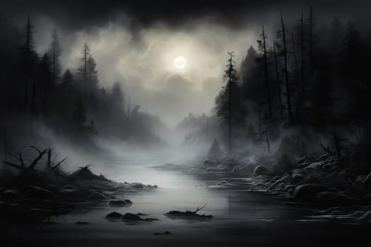 A captivating visual representation of the winter ambiance, focusing on the enigmatic allure of fog and mist enveloping the landscape, especially near bodies of water.