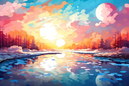 An exquisite visual representation of the winter skies, highlighting the unique color schemes and breathtaking beauty brought by the low-angled sun during winter sunrises and sunsets.