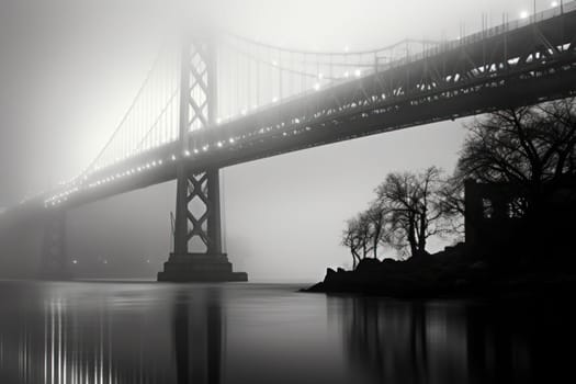 A captivating visual representation of the winter ambiance, focusing on the enigmatic allure of fog and mist enveloping the landscape, especially near bodies of water.