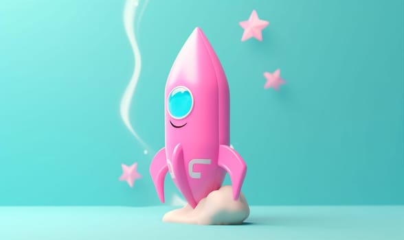 bitcoin off start finance business rocket take technology pink futuristic spaceship launch startup education increase sky future cartoon illustration shuttle space. Generative AI.