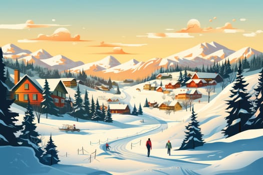 A dynamic portrayal of the winter wonderland at ski resorts, capturing the exhilaration and scenic beauty.