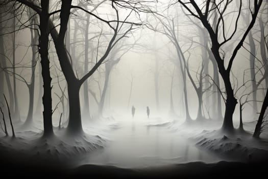 A captivating visual representation of the winter ambiance, focusing on the enigmatic allure of fog and mist enveloping the landscape, especially near bodies of water.