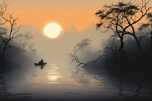 A captivating visual representation of the winter ambiance, focusing on the enigmatic allure of fog and mist enveloping the landscape, especially near bodies of water.