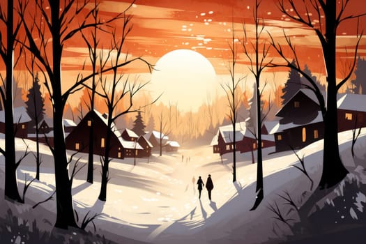 A striking visual display of the winter season, utilizing the extended shadows and sharp differences in lighting to craft captivating silhouettes against the snowy backdrop.