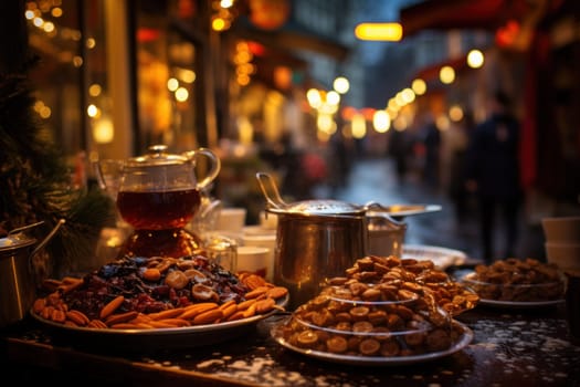 A mouthwatering portrayal of winter's culinary delights, showcasing the artful photography of winter-inspired dishes and beverages like hot soup, roasted chestnuts, and mulled wine.