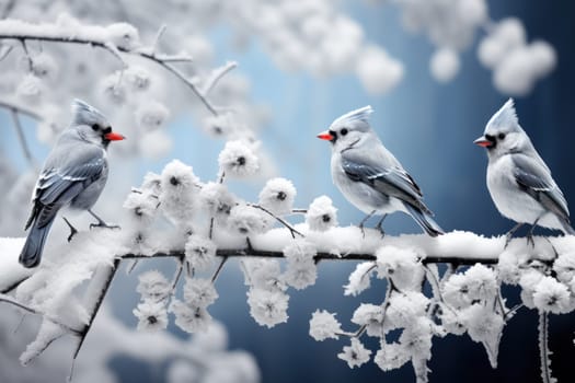 A stunning portrayal of winter's avian beauty, showcasing the artful photography of birds like cardinals, chickadees, and blue jays set against the pristine canvas of snow.