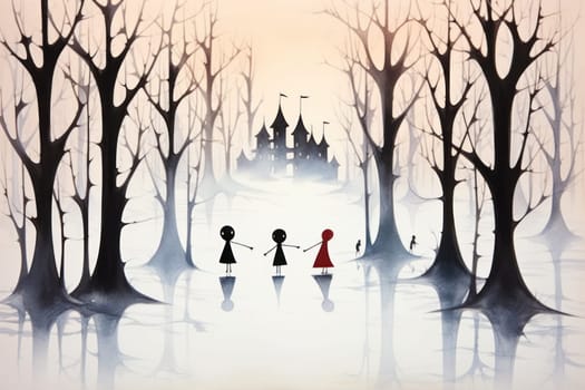 A striking visual display of the winter season, utilizing the extended shadows and sharp differences in lighting to craft captivating silhouettes against the snowy backdrop.