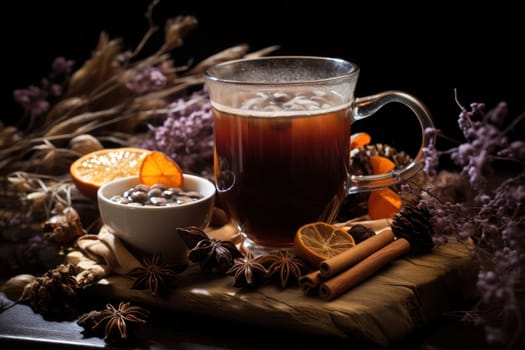 A mouthwatering portrayal of winter's culinary delights, showcasing the artful photography of winter-inspired dishes and beverages like hot soup, roasted chestnuts, and mulled wine.
