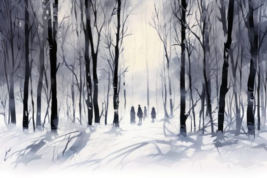 A striking visual display of the winter season, utilizing the extended shadows and sharp differences in lighting to craft captivating silhouettes against the snowy backdrop.