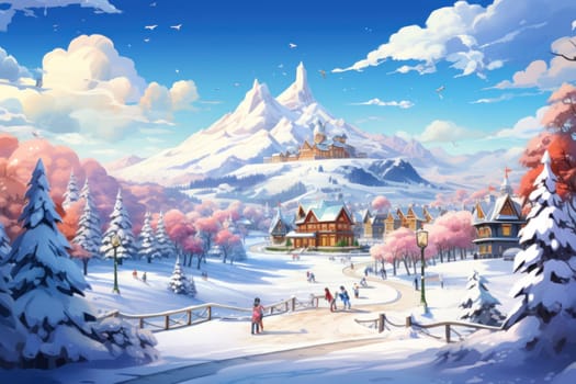A dynamic portrayal of the winter wonderland at ski resorts, capturing the exhilaration and scenic beauty.