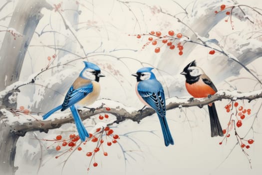 A stunning portrayal of winter's avian beauty, showcasing the artful photography of birds like cardinals, chickadees, and blue jays set against the pristine canvas of snow.