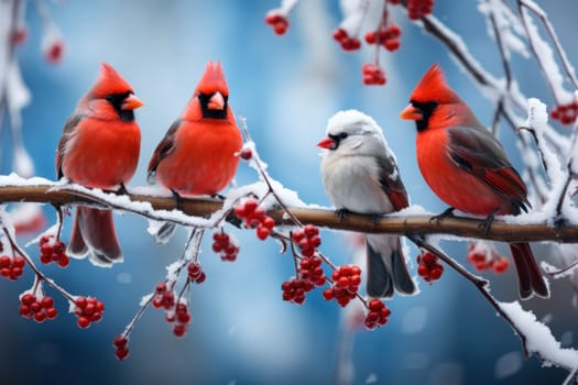 A stunning portrayal of winter's avian beauty, showcasing the artful photography of birds like cardinals, chickadees, and blue jays set against the pristine canvas of snow.