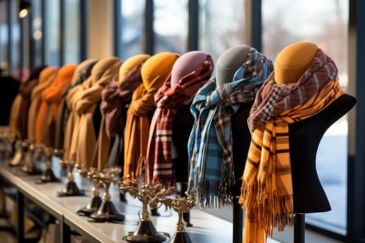 A chic portrayal of the winter season's fashion, highlighting stylish winter attire, including scarves, hats, and coats. This composition captures the elegance and coziness of winter wardrobe.