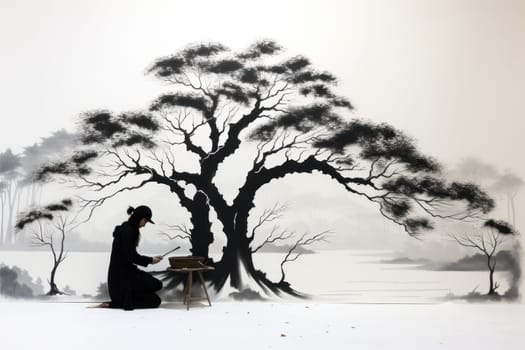 A striking visual display of the winter season, utilizing the extended shadows and sharp differences in lighting to craft captivating silhouettes against the snowy backdrop.