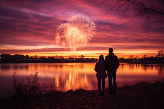 An electrifying display of winter's nocturnal splendor, featuring the dazzling spectacle of New Year's Eve fireworks and other seasonal celebrations.