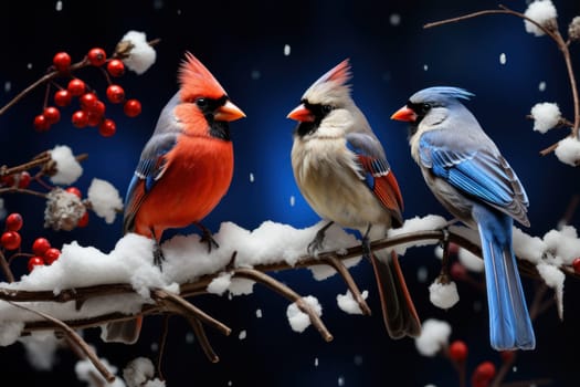 A stunning portrayal of winter's avian beauty, showcasing the artful photography of birds like cardinals, chickadees, and blue jays set against the pristine canvas of snow.