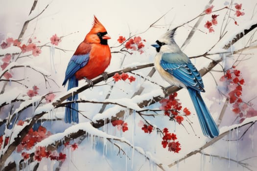 A stunning portrayal of winter's avian beauty, showcasing the artful photography of birds like cardinals, chickadees, and blue jays set against the pristine canvas of snow.