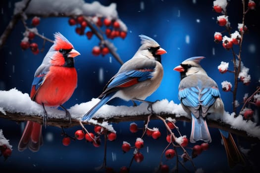 A stunning portrayal of winter's avian beauty, showcasing the artful photography of birds like cardinals, chickadees, and blue jays set against the pristine canvas of snow.