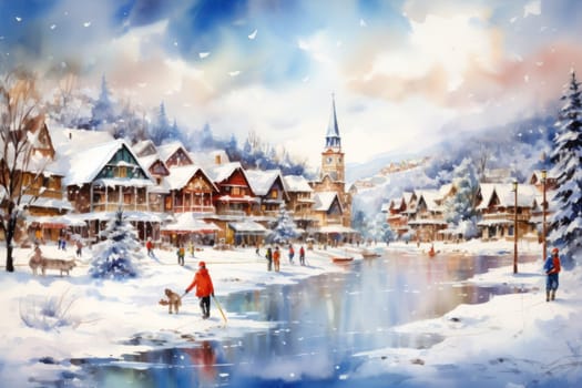A dynamic portrayal of the winter wonderland at ski resorts, capturing the exhilaration and scenic beauty.