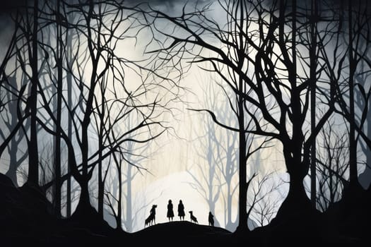 A striking visual display of the winter season, utilizing the extended shadows and sharp differences in lighting to craft captivating silhouettes against the snowy backdrop.