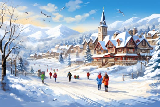 A dynamic portrayal of the winter wonderland at ski resorts, capturing the exhilaration and scenic beauty.