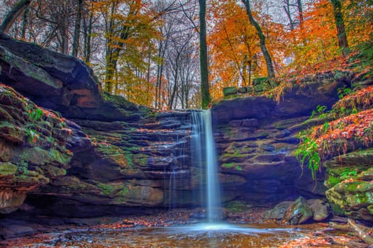 View of Dundee Falls in Autumn, Beach City Wilderness Area, Ohio