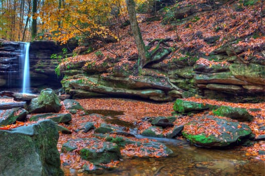 View of Dundee Falls in Autumn, Beach City Wilderness Area, Ohio