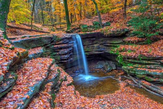 View of Dundee Falls in Autumn, Beach City Wilderness Area, Ohio