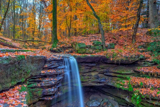View of Dundee Falls in Autumn, Beach City Wilderness Area, Ohio