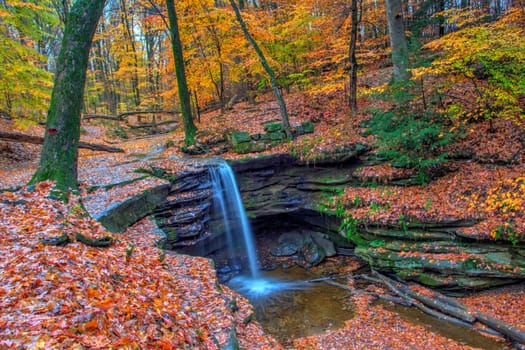View of Dundee Falls in Autumn, Beach City Wilderness Area, Ohio