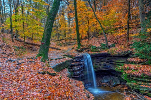 View of Dundee Falls in Autumn, Beach City Wilderness Area, Ohio