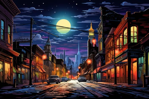 An evocative representation of urban life during winter, focusing on the enchanting vistas of city streets, buildings blanketed in snow, and the warm radiance of streetlights.