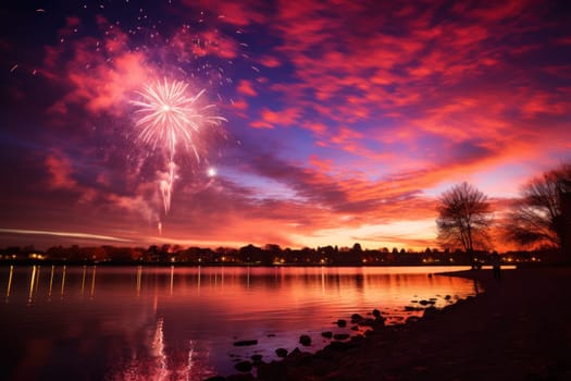 An electrifying display of winter's nocturnal splendor, featuring the dazzling spectacle of New Year's Eve fireworks and other seasonal celebrations.