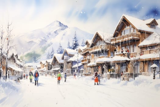 A dynamic portrayal of the winter wonderland at ski resorts, capturing the exhilaration and scenic beauty.