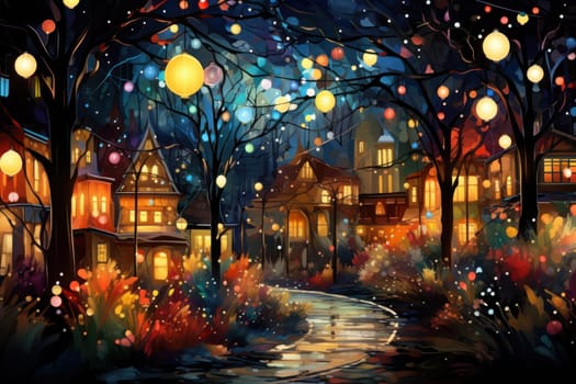 An enchanting portrayal of the holiday season, featuring the dazzling brilliance of Christmas lights, ornaments, and festive adornments that transform towns and neighborhoods into magical wonderlands.