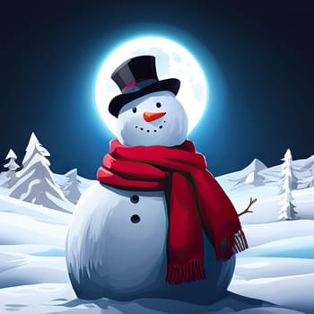 Happy snowman on winter background, concept of Christmas and new year