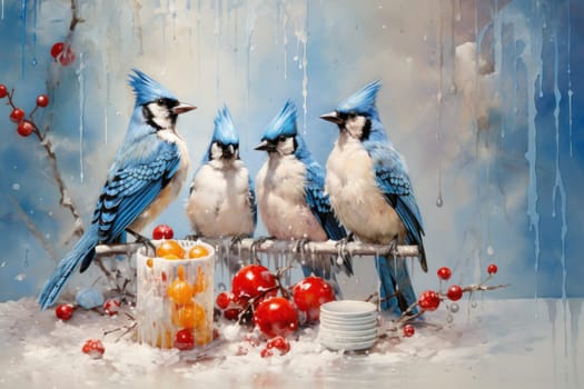 A stunning portrayal of winter's avian beauty, showcasing the artful photography of birds like cardinals, chickadees, and blue jays set against the pristine canvas of snow.