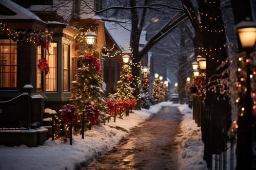 An enchanting portrayal of the holiday season, featuring the dazzling brilliance of Christmas lights, ornaments, and festive adornments that transform towns and neighborhoods into magical wonderlands.