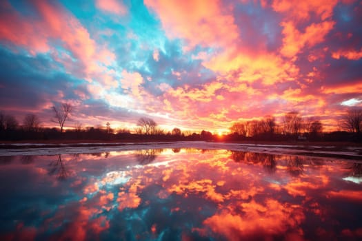 An exquisite visual representation of the winter skies, highlighting the unique color schemes and breathtaking beauty brought by the low-angled sun during winter sunrises and sunsets.