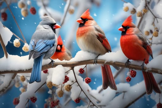 A stunning portrayal of winter's avian beauty, showcasing the artful photography of birds like cardinals, chickadees, and blue jays set against the pristine canvas of snow.